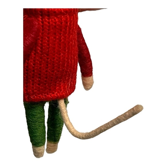 Vintage felt Christmas white mouse holding milk jar red sweater green legging 5” - Picture 12 of 15